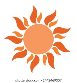Sun icon with rays in minimalistic style. Orange illustration isolated on white background. Vector design element for project, banner, invitation