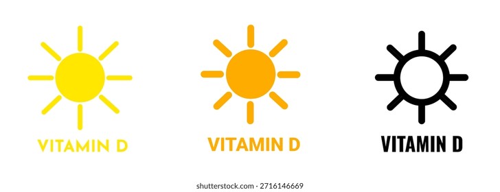 Ícone de sol representando a vitamina D. O conceito de sol da vitamina D é ilustrado. 