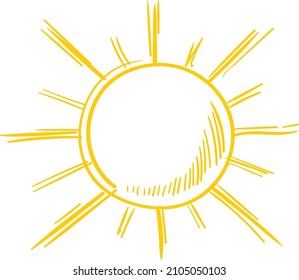 Sun icon in retro scribble style. Sunshine symbol. Climate sign
