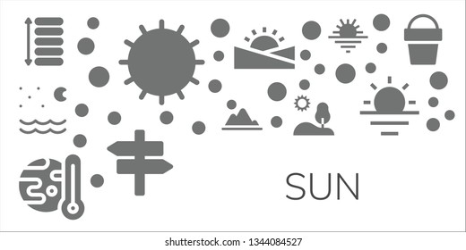 sun icon set. 11 filled sun icons.  Collection Of - Spacing, Sun, Night, Mountain, Global warming, Hill, Sunset, Panel, Sunrise, Sand bucket