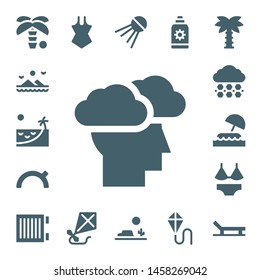 sun icon set. 17 filled sun icons.  Simple modern icons about  - Palm tree, Mountains, Beach, Storm, Evening, Hail, Island, Swimsuit, Heater, Kite, Sputnik, Desert, Sun cream