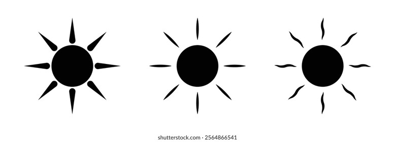 Sun icon set. 3 sun icon set in different shape. Simple sun vector icon set. 