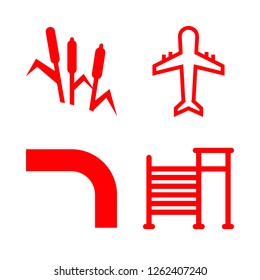 sun icon set about reeds, airplane, park and road vector set