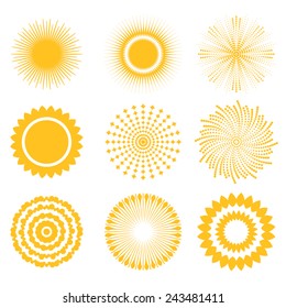 Sun icon set - abstract and unusual, vector illustration