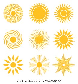 Sun Icon Set, Abstract and Unusual Forms. Vector Illustration