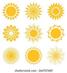 sun icon set, abstract and unusual forms, vector illustration