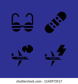 sun icon set with airplane, sunglasses and snowboard vector icons for web and graphic design