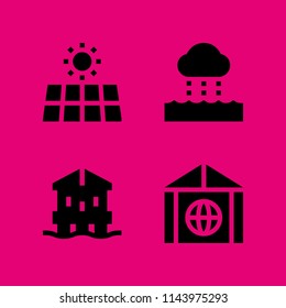 sun icon set with beach house, water cycle and solar energy vector icons for web and graphic design