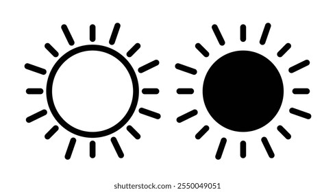 Icono de sol en línea negra y llena.