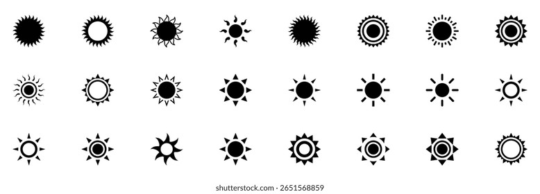 Sun icon set. Black sun icons. Shine sun ray set. Vector illustration. EPS 10