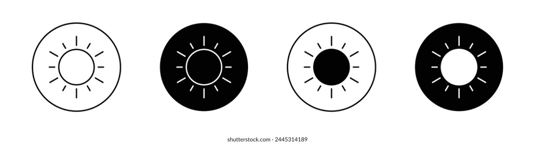 Sun icon set. bright sun ray vector symbol. sunshine sign. sunny day icon.