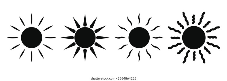 Sun icon set. Brightness flat icon. Solar icon. Decorative circle full Sun  icon. Eps 10.