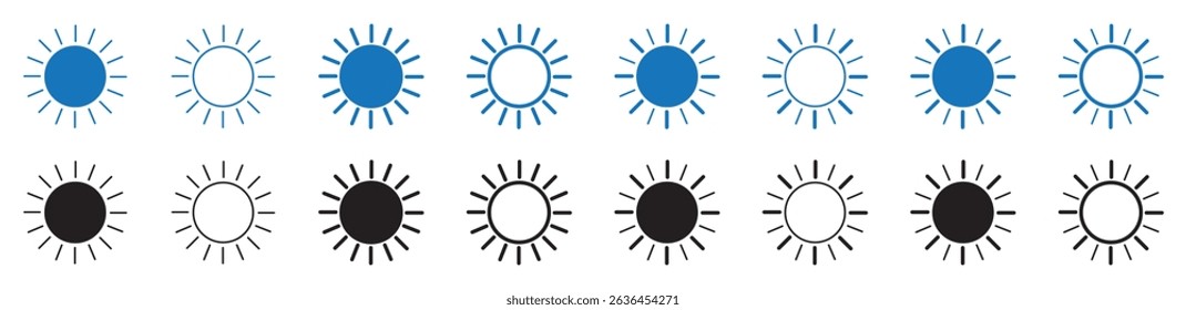 Sun icon set. Brightness symbol icon vector. vector 
 icons collection. solid and line icons style.