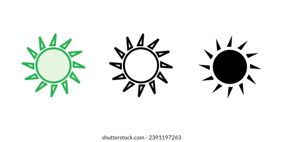 Sun-Icon-Set. Helligkeitssymbol, Vektorgrafik