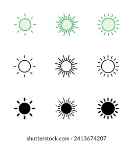 Conjunto de iconos de Sun. Vector de icono de brillo