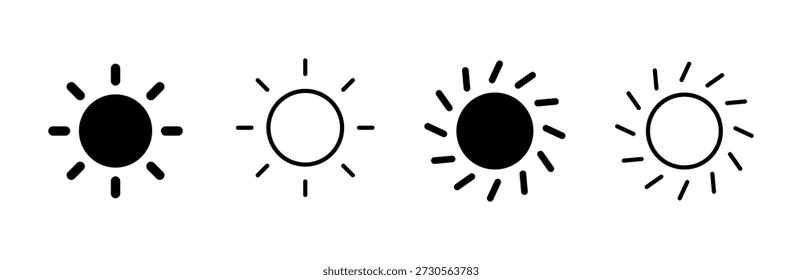 Ícone do Sol definido. Vetor de ícones de brilho