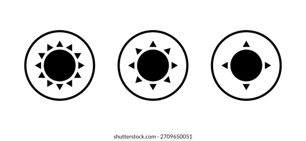 Sun icon set in circular outline. Weather and brightness symbol