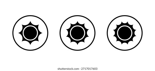 Icono de sol establecido en contorno circular. Clima brillante símbolo de luz del día. Signo de sol