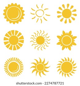 Sun icon set clipart. Vector illustration flat design.