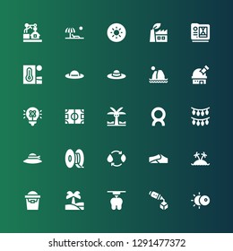sun icon set. Collection of 25 filled sun icons included Eclipse, d, Oasis, Sand bucket, Island, Dunes, Energy, Pamela, Lights, Comet, Palm tree, Field, Light, Observatory, Beach