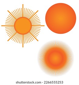 Sun icon set, Collection of sun stars for use in as logo or weather icon,Sun icons. Modern simple seasons signs, summer emblems, sunshine silhouette with different rays style, heat weather symbols. 