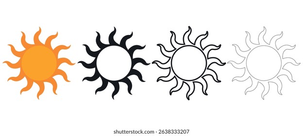Sun icon set. Colored vector illustration.
