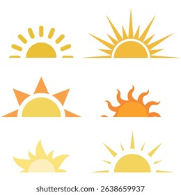 Sun icon set. Colored vector illustration.
