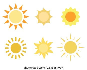 Sun icon set. Colored vector illustration.