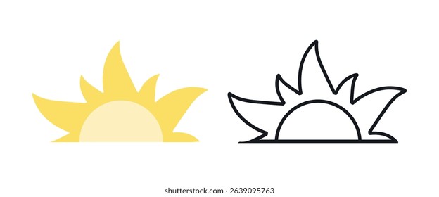 Sun icon set. Colored vector illustration.