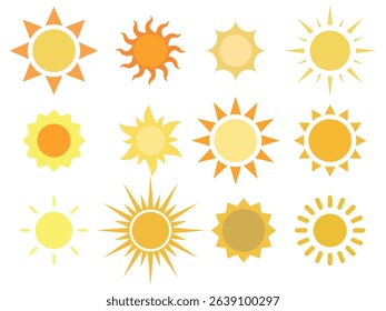 Sun icon set. Colored vector illiustration.