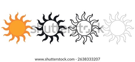 Sun icon set. Colored vector illustration.