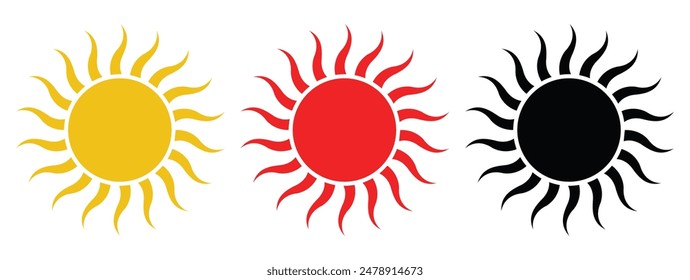 Sun icon set. Cute smiling sun icon. sun star icons collection. Summer, sunlight, nature, sky. Vector illustration isolated on white background.