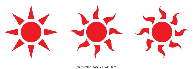Sun icon set .Cute smiling sun icon. sun star icons collection. Summer, sunlight, nature, sky. Vector illustration isolated on white background.