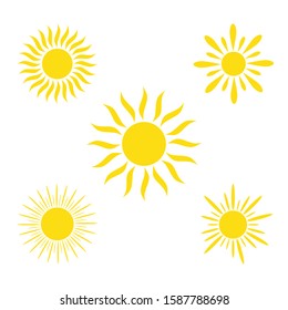 Sun icon set, different icons for summer logo. Vector illustration.