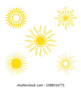 Sun icon set, different icons for summer logo. Vector illustration.