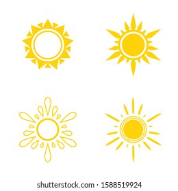Sun icon set, different icons for summer logo. Vector illustration.