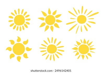 sun icon set doodle drawing hands sketch. Children's drawing. weather icon, nature, travel
