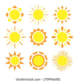 Sun icon set. Elements for weather design. Summer theme. Vector illustration