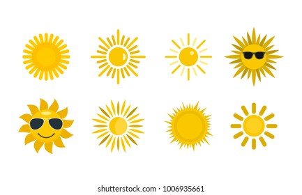 Sun icon set. Flat set of sun vector icons for web design isolated on white background