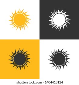 Sun Icon. Set of four sun icon on different backgrounds. Vector illustration.