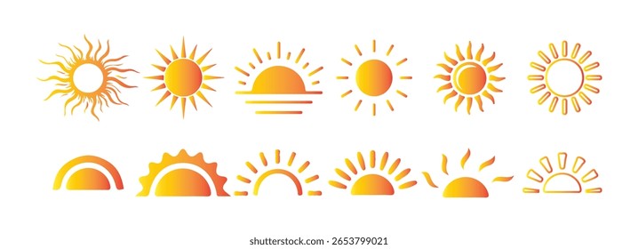 Conjunto de ícones da Sun. Coleção de ícones de estrela do sol de gradiente. Ilustração Victor eps10