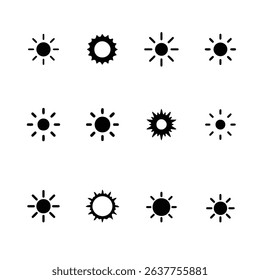 Sun icon set. sun icons. Shine sun ray set. Sunset icon collection. black sun star icons. Vector illustration