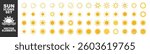 Sun icon set isolated on transparent. Shine sun ray set. Yellow simple sun, hot summer weather symbol.