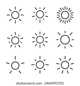 Sun icon set isolated on white