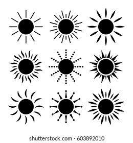 Sun icon set isolated on white background. Vector illustration