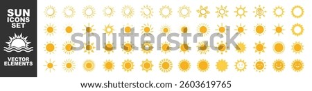 Sun icon set isolated on transparent. Shine sun ray set. Yellow simple sun, hot summer weather symbol.