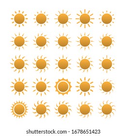Conjunto de iconos Sun aislado. Símbolos de verano para el diseño gráfico y web Vector