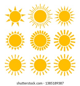 Sun icon set. Isolated vector symbol.