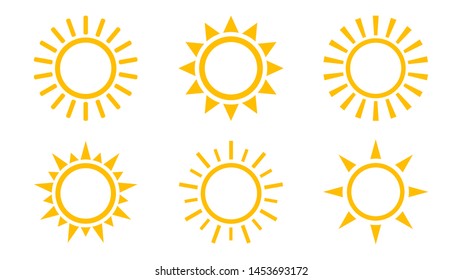 Sun icon set. Isolated vector symbol.