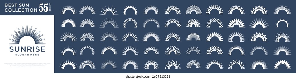 Diseño de logotipo de conjunto de iconos de sol . Elementos para el diseño. Sol, Ilustración vectorial al atardecer.
